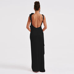 Natalie Sleeveless Backless Satin Maxi Dress