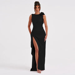 Natalie Sleeveless Backless Satin Maxi Dress