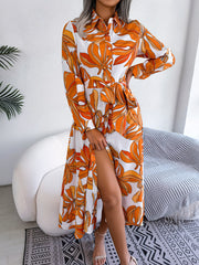 Ophelia Floral Collared Tied Shirt Maxi Dress