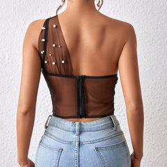 Sheer Mesh Rhombus Corset Top