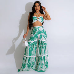 Two Piece Lace Up Tube Top & Pants Set