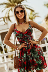 Frances V-Neck Printed Strap Waist Dress