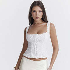 Kiara Cotton Linen Jacquard Crop Top