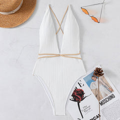 V Neck Backless Quick Drying One Piece Swimwear