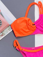 Seperated Swimwear Tube Top Contrast Color Bikini