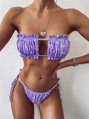 Multi-Color Split Pleated Cropped Swimsuit