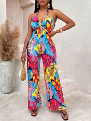 Brianna Printed Sleeveless Halter Waist Vacation Jumpsuit