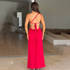 Tatyana Backless Shoulder High Slit Maxi Dress