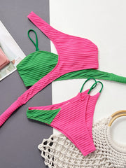 Boho Chic Asymmetric Cutout Color Block Bikini