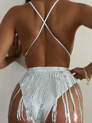 Deep V Plunge Tassel One Piece Swimsuit