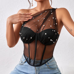 Sheer Mesh Rhombus Corset Top