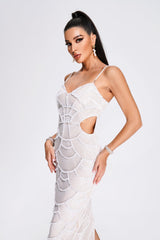 Pearl Beading Sequin Bodycon Maxi Dress