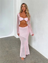 Ezma Hollow Out Crop Top & Maxi Skirt Set