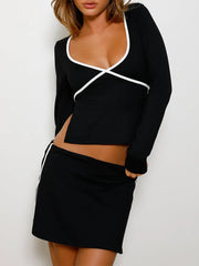 Stacy Bandage Backless Long Sleeve Top & Mini Skirt Set