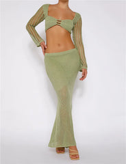 Ezma Hollow Out Crop Top & Maxi Skirt Set