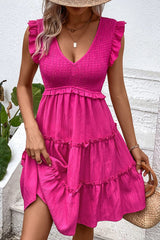 Melisa Smocked Frill Trim Deep V Dress