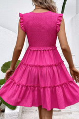 Melisa Smocked Frill Trim Deep V Dress