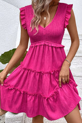 Melisa Smocked Frill Trim Deep V Dress