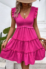 Melisa Smocked Frill Trim Deep V Dress