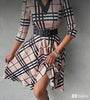 Gabby Plaid Print Notch Neck Casual Dress With Belt