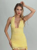 Elizabeth Elegant Slim Mesh Halter Deep V Plunge Dress