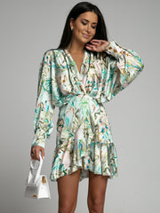 Samara Flower Ruffle V-Neck A-Line Print Dress