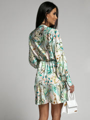 Samara Flower Ruffle V-Neck A-Line Print Dress