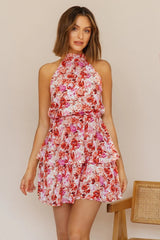 Alexis Vacation Floral Ruffled Tiered A Line Tie Backless Dress