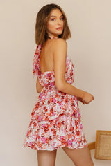 Alexis Vacation Floral Ruffled Tiered A Line Tie Backless Dress