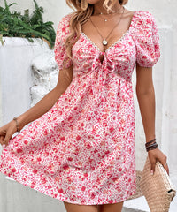 Callie Sexy V Neck Puff Sleeve Floral Dress