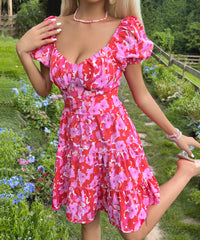 Bridget Sweet Backless Ruffled Printed Dress