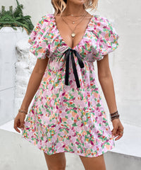 Bizzy Deep V Plunge Sexy Sweet Printed Dress