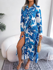 Ophelia Floral Collared Tied Shirt Maxi Dress