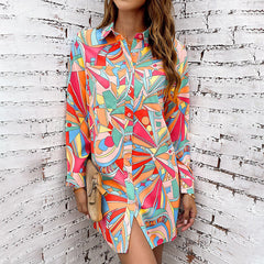 Amari Abstract Colorful Geometric Printed Shirt Dress