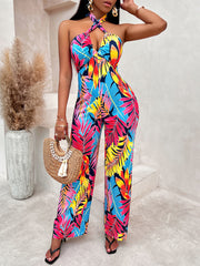 Brianna Printed Sleeveless Halter Waist Vacation Jumpsuit