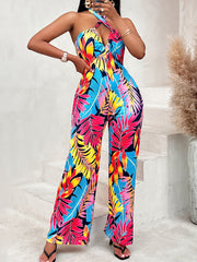 Brianna Printed Sleeveless Halter Waist Vacation Jumpsuit