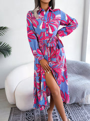 Ophelia Floral Collared Tied Shirt Maxi Dress