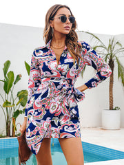 Rayne New Vintage Print Lace-up Waist Shirt Dress