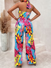 Brianna Printed Sleeveless Halter Waist Vacation Jumpsuit