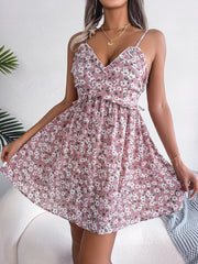 Arielle Floral V-Neck Ruffled Large Swing Dress