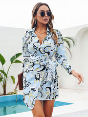 Rayne New Vintage Print Lace-up Waist Shirt Dress